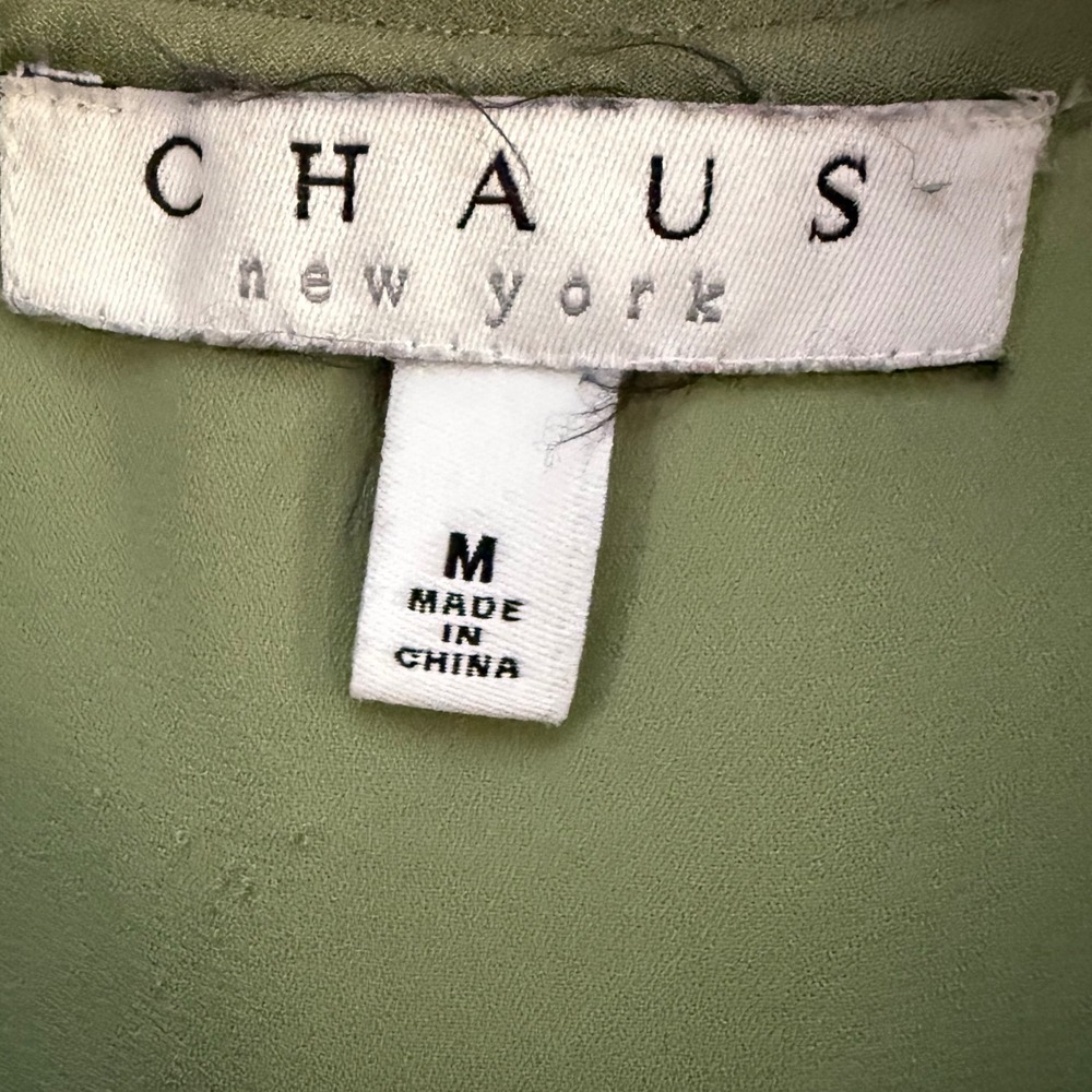 Chaus New York Olive Green Long Sleeve Tie Neck Blouse Medium - Picture 3 of 4